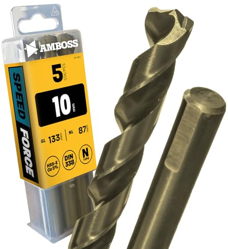 5x Spiralbohrer Speed Force Ø10.0 mm - HSS-E DIN 338 für Stahl, Baustahl, Alu, Buntmetalle AMBOSS WERKZEUGE® Bohrer Bleche, Profile - Sechskant f. Bohrmaschine, Akkubohrer, Standbohrmaschine