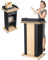 Tragbares hölzernes Podium, Rednerpult-Podium-Ständer, reserviertes Drahtloch, feststellbare Räder, Design mit Aufbewahrung, stehender Holzkanzel für Kirche, Büro, Schule, Heimkonferenz