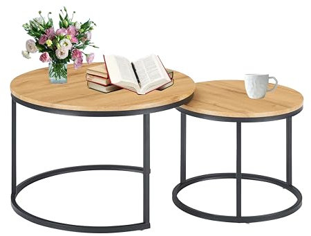 Xisilla Einfacher und stilvoller Tisch Wohnzimmer 2er Set, Moderne Design Wohnzimmertisch Rund, Couchtisch Rund Holz für mehrere Szenen
