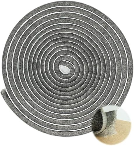 JITIFAZH Self-Adhesive Brush Weather Stripping, 10m(L) x 9mm(W) x 5mm(T) Window Frame Seal Weatherstrip, Door Seal Strip Draught Excluder, Gray