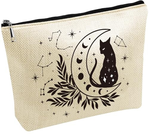 CREATCABIN Petite Trousse Maquillage Voyage Forme Chat Trousse Toilette Organiseur Portable Accessoires Maquillage Lavable Rangement Petites Choses Imprimé Cadeau pour Femme Amoureux Chats 25x18cm