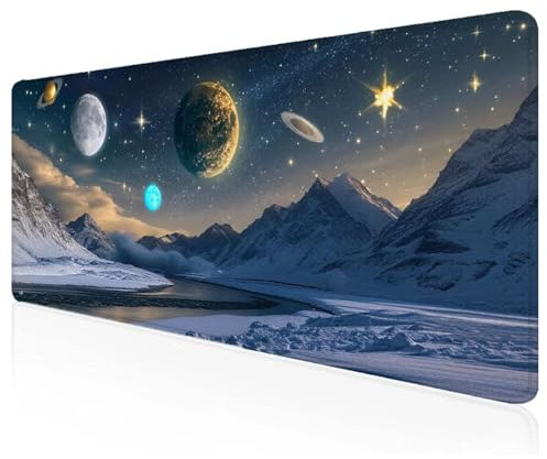 Gaming Mauspad XXL 700x300x3mm Berg Mousepad Groß Vernähte Kanten Schreibtischunterlage Mond Wasserdicht Anti-Rutsch Gummibasis Keyboard Pad for Home Desk Office Deko,Geschenke F-75