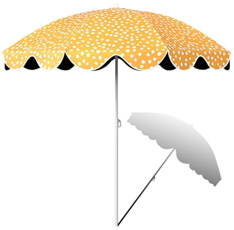 Sombrilla de Playa 155cm con Lunares, Altura Ajustable Sombrilla Redonda Portátil para Jardín Piscina Patio