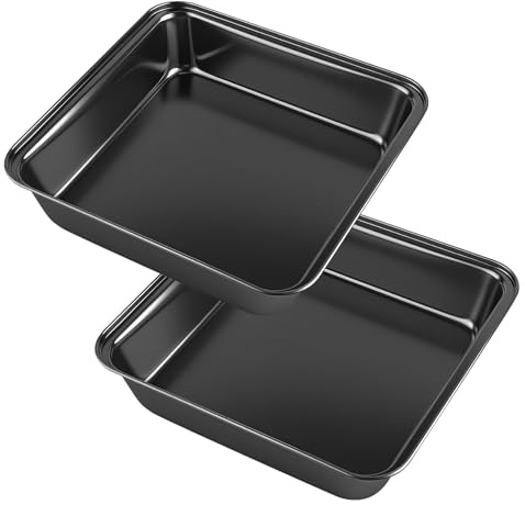 2 Stück Quadratisch Auflaufform Backform mit Gesund Antihaftbeschichtung 22x22.5x5cm Auflaufformen Edelstahl Eckig Kuchenform, Leicht zu reinige Schwarz Viereckige Backform für Kuchen/Brownie/Lasagne