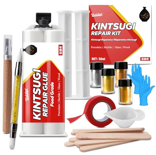 Kintsugi Repair Kit, Food Safe Ceramic Glue with Gold & Silver | Japanese Kintsugi Pottery Kit Repair cups, bowls, mugs and vases, perfect for beginners restoring meaningful gifts and craft