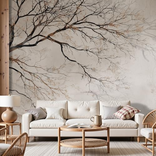 Dyjuaa Retro Baum Ast Tapete Vliestapete 250x175 cm Vintage Zweig Vlies Fototapete Moderne Minimalistisch Fototapeten Tapeten für Wohnzimmer Schlafzimmer - Wandtapete Tapete
