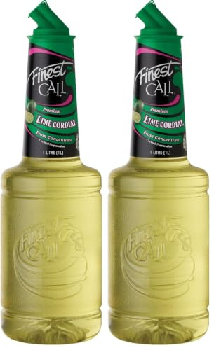 Finest Call, Cordial Lime, 1 l, Sciroppo con Succo di Lime delle Indie Occidentali, Aromi 100% Naturali, Gluten Free, Ideale per Margarita, Cocktail Classici e Analcolici (Confezione da 2)