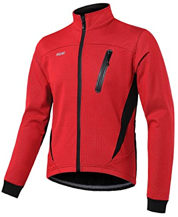 ARSUXEO Cycling Jacket Mens Winter Thermal Mountain Bike Jacket Softshell Coat for Waterproof and Windproof 16H red L