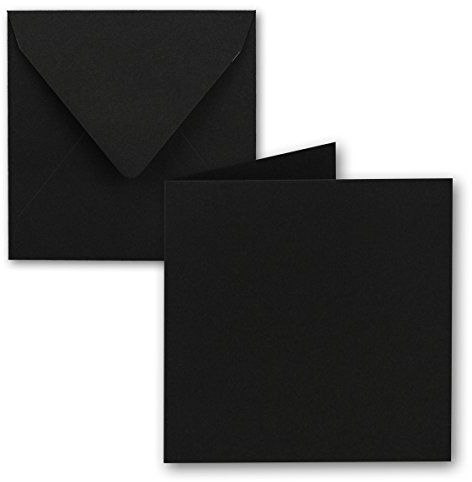10x Quadratisches Falt-Karten-Set - 15 x 15 cm - mit Brief-Umschlägen - Schwarz - Nassklebung - für Grußkarten, Einladungen & mehr