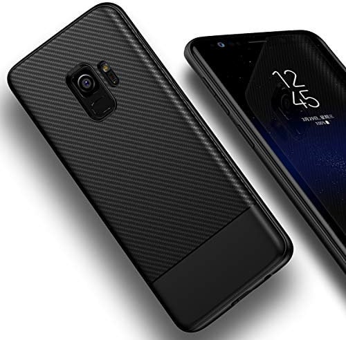 Losvick Case Compatible with Samsung Galaxy S9, Slim Soft Silicone Shockproof Bumper Protection Matte TPU Carbon Fiber Texture Anti-scratch Anti-Fingerprints Cover for Samsung Galaxy S9 - Black