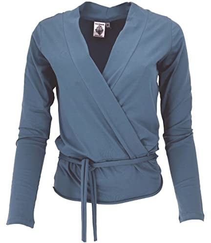 GURU SHOP Wickelshirt, Yogashirt, Langarmshirt in Bio-Qualität - Orion Blau, Damen, Baumwolle, Size:L