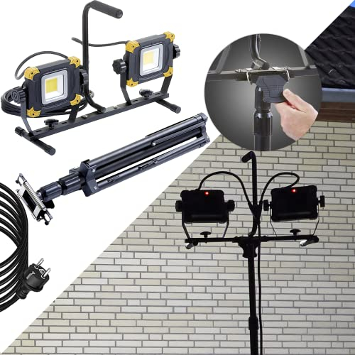Northpoint LED Strahler Baustrahler mit ausziehbarem Quick Release Stativ 100W 5m Netzkabel ca. 9000 Lumen Lichtleistung mit rückseitigem Schalter und Steckdose dimmbar