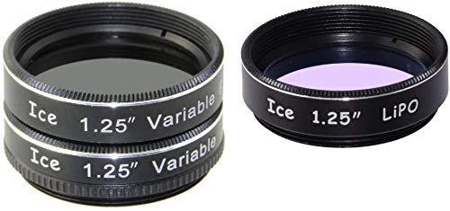 ICE 1.25 Telescope Filter Set Variable Polarizing Moon Polarizer & LiPo Broadbrand Light Pollution Reducer Optical Glass