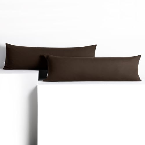 DecoKing 2 Kissenbezüge 20x120 cm Jersey 100% gekämmte Baumwolle Amber | Reißverschluss braun