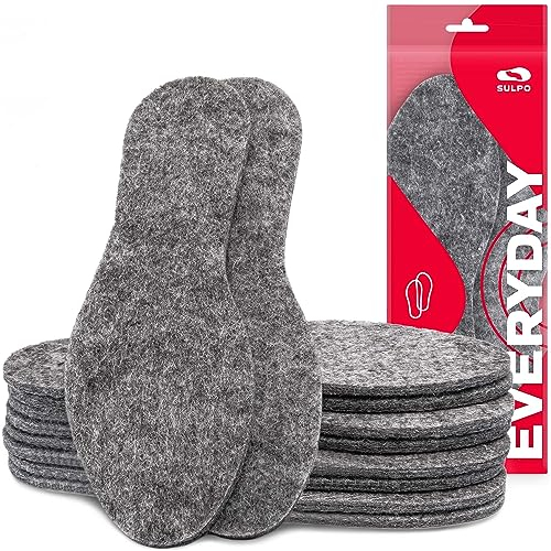 SULPO 5 Paare Filz Einlegesohlen Herren und Damen - Winter Schuhsohlen - Isolierende Einlegesohlen - Extra dicke warm Filzsohlen für Schuhe - Wintereinlage Schuhe - Größe 36 - 46