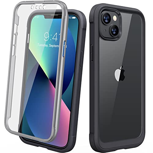 Diaclara Compatible with iPhone 13 Case, 360° Full Body with Built-in Screen Protector Touch Sensitive Shockproof Bumper Case Cover Clear-Back Designed Compatible for iPhone 13 6.1-Black
