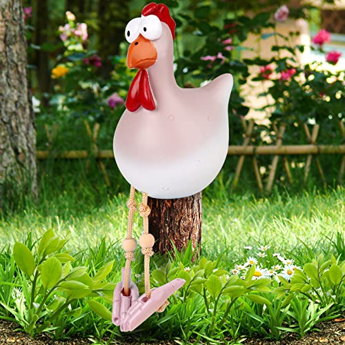 Nitoope Lustige Huhn Deko Garten, Harz-Hahn-Statuen im Freien dekorativ, Hühner Deko Christmas, Outdoor Garten Gartendeko Hinterhof Rasen Pfähle (Weiß)