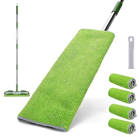 Masthome Trapeador Profesional de Microfibra, Mopa Fregona con 3 Trapeadores Planos Reutilizables y 1 Peineta de Limpieza para Suelos, Fregona Profesional para Limpieza Pisos Laminados, Madera Dura