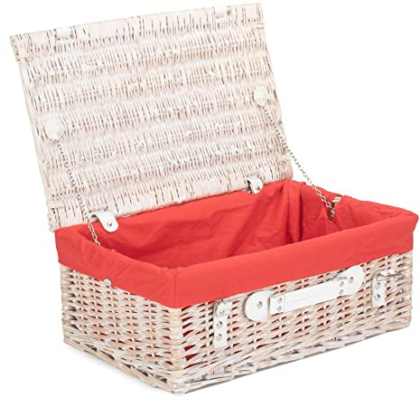 Red Hamper EH061R Wicker 45cm White Picnic Basket with Red Lining