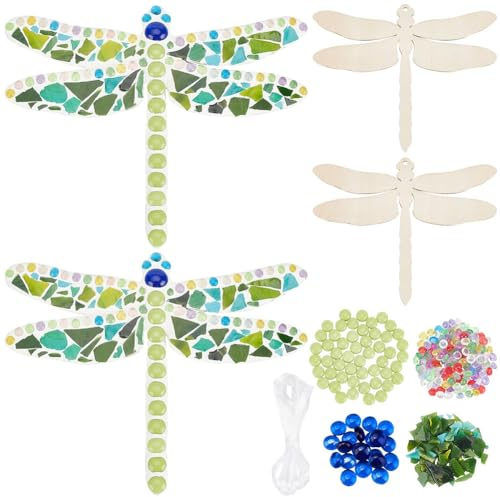 WEBEEDY 2 Set DIY Libellen Glasmosaik-Kit Libellen Bastelset für Kinder DIY Mosaik Libellen DIY Kreative Basteln für Mädchen Kinder Geburtstagsgeschenk Mosaik Wandkunst