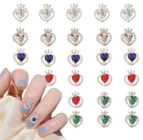 Heart Gems, 25PCS Crystal Love Heart Silver Alloy Nail Charms, Shiny Nail Rhinestones for Manicure Design Decoration DIY Crafting Jewels