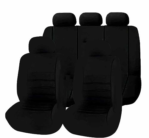 kazio Auto SitzbezüGe Sets füR F-iat Punto I/II (Type 188 176) 2001-2007, Stoffmaterial Super Atmungsaktive Autositzkissen Wasserdichtes Auto Innenraum Komplettset ZubehöR,D/9pcs Set Black