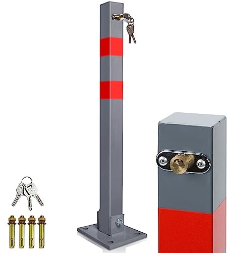 Ikodm 1X Barriera Parcheggio, Blocco parcheggio pieghevole con 3 chiavi, Dissuasore Parcheggio con strisce riflettenti, Robusto e stabile blocco parcheggio