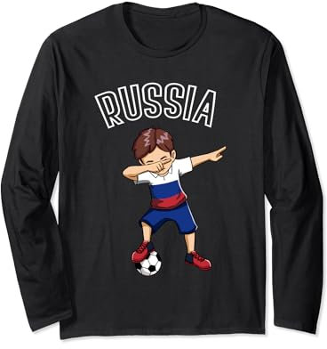 Dabbing Fußball Junge mit Russland Trikot Russia Kinder Langarmshirt