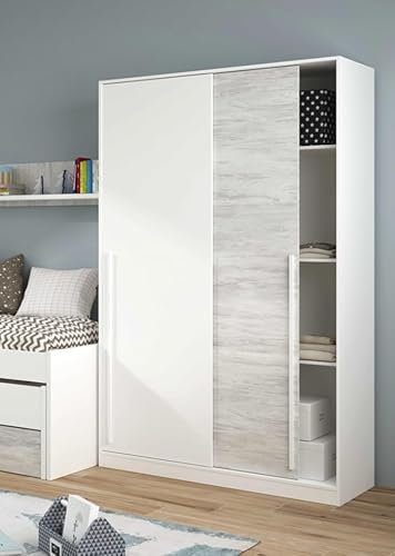 Direct Furniture Suppliers TOP - 2 Door Large Modern Bedroom Sliding Wardrobe (H: 200cm x W: 120cm x D: 50cm) (White/Light Oak)
