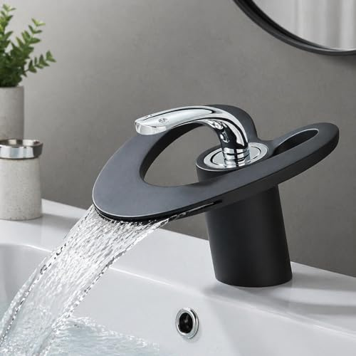 Wasserhahn Bad Schwarz,Wasserfall Waschtischarmatur Einhandmischer Armatur,Wasserhahn Bad Waschtischarmatur Waschbecken,Kaltes und Heißes für Badezimmer