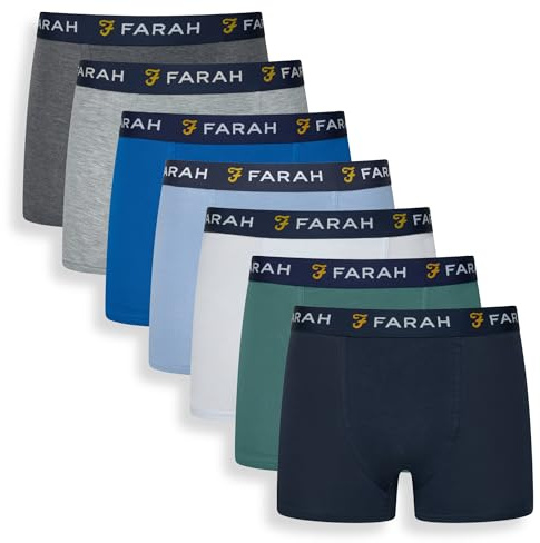 Farah Men's Chander Boxer Shorts Multipack, 7 Pack, Assorted Colours | 95% cotton, 5% elastane with elasticated logo waistband, 7 pack and flexible support; Assorted Colours