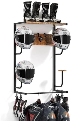 Thaookte Motorcycle Helmet Holder, Multifunctional Helmet Stand with 4 Glove Chips & 4 Hooks, Bike Helmets Storage Organizer, Universal Wall Mount for Gear, Clothes, Accessories