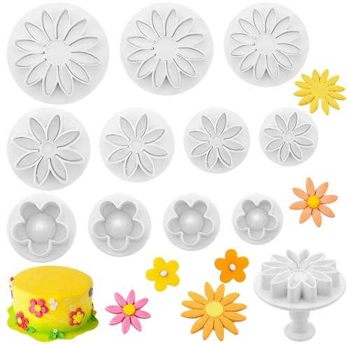 11 stampini a forma di fiore, a forma di margherita, per biscotti a forma di girasole, accessori per decorare dessert, crisantemo, strumento per goffratura per biscotti fai da te, cubetti di zucchero