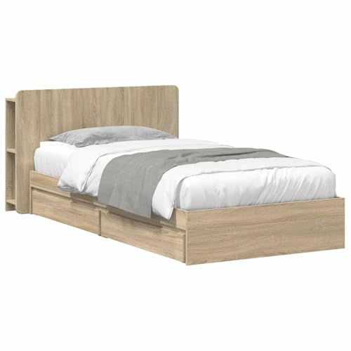 vidaXL Bettgestell mit Stauraum Sonoma-Eiche 75 x 190 cm Holzwerkstoff, Modernes Schlafzimmer, rechteckige Form, Holzbettgestell, platzsparender Stauraum, funktionale Basics