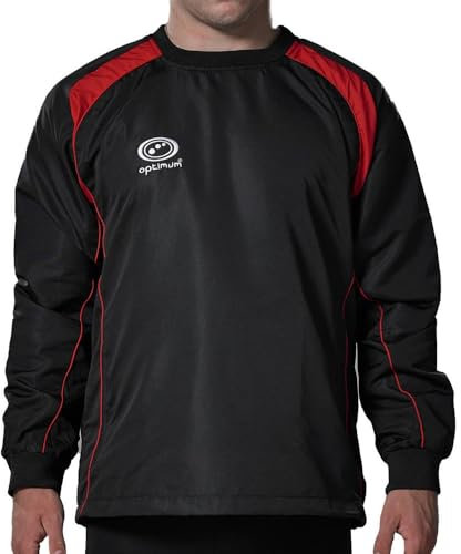 Optimum Top Training Contact Men's Windbreaker: Waterproof, Insulated Sportswear for Football, Rugby, Sport - Long Sleeve, Elastic Cuffs, Warm Pullover Jacket for Running, Hiking - Black/Red, M