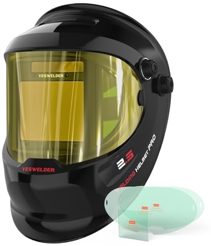 YESWELDER Auto Darkening Welding Helmet with SIDE VIEW, 180° Panoramic View, 1/1/1/1 True Color Solar Powered Welder Hood, Wide Shade 3/5-9/9-13 Welder Mask for TIG MIG ARC CUT and GRIND, LYG-Q800D