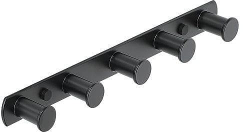 SAYAYO Coat Hook, Coat Rack Robe Hook Wall-Mounted for Bathroom Kitchen Closets, Heavy Duty Hat Clothes Hanger with 5 Round Hooks, Stainless Steel Matte Black, EGYT1000B-5