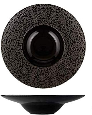 Rosenhaus Set 3 UDS. Atlantic Plato Hondo Negro Brillo ala Flores Fine China 25 CM.