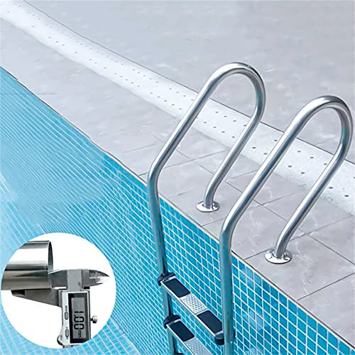 CGF- Handlaufe Fuir Pool 304 Edelstahl-Pool-Leiter, 440-lb-Kapazität, 2-Stufen-Leiter mit rutschfestem Handlauf, mit Blauer Griffabdeckung und Schrauben, geeignet für 0,8 m bis 1 m Pool