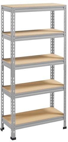 Yaheetech Estantería Metálica Galvanizada 150x70x30cm Estanterias Almacenaje de 5 Niveles Estante Industrial de Almacenamiento para Trastero Garaje Taller Carga de 750 kg sin Tornillos Gris Claro
