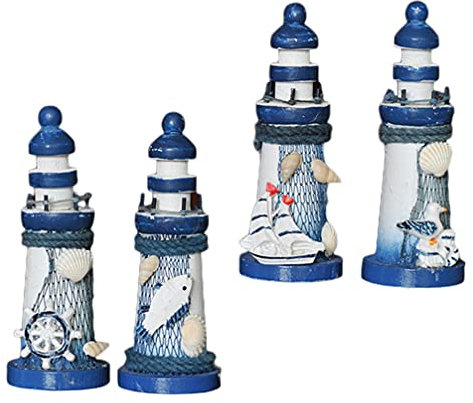 4 StüCk Mini Leuchtturm Figuren Handgefertigt Tischdeko FüR Mini-Garten Aquarium