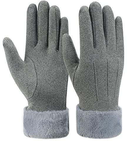 ZASFOU Damen Winter Touchscreen Handschuhe mit fleece gefütterte Warme Kaschmir winterhandschuhe für Kaltes Wetter,Grau,M