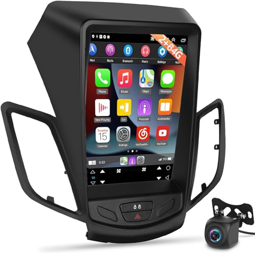 Autoradio Android da 2GB+64GB per Ford Fiesta 2009-2016 con Carplay wireless e Android Auto, radio con touchscreen da 9,7 pollici, GPS, WiFi, HiFi, telecamera di retromarcia AHD e microfono