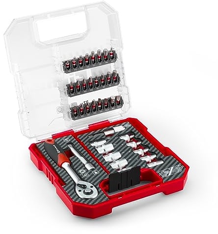 Original Einhell L-CASE 37-tlg. Bit- und Ratschen-Set (25-mm-Bits, Ratsche, Schnellwechselbithalter, Steckschlüssel, Adapter, Stecknussverlängerung inkl. Aufbewahrungsbox)