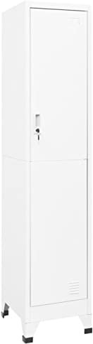 Homgoday Armadietto con Serratura Bianco 38x45x180 cm in Acciaio, Armadio Ripostiglio Ripiani per Armadio Interno con 1 Anta, Armadietto da Esterno, Mobili da Esterno Portascope per Bagno Interno