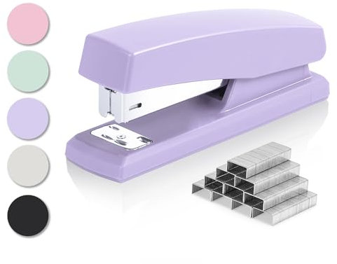 Deli Heftgerät, Schreibtischhefter mit 640 Heftklammern, Bürohefter, 25 Blatt Kapazität, Violett
