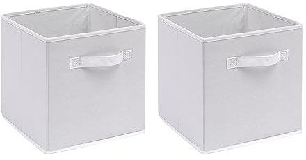 Kamorry Storage Cubes, Set of 2 Foldable Fabric Storage Bins Storage Organizer Drawer for Cloths, Kids Toys and Tiny Thing 26.5cmx26.5cmx28cm (2 Pack, White)