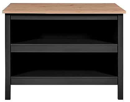 Inter Link - Isla de cocina - Isla central - Encimera - Mueble de cocina con estantes - Melamina - Longitud 124cm - Altura 82 cm - Profundidad 75 cm - Helina Negro/ Artesano