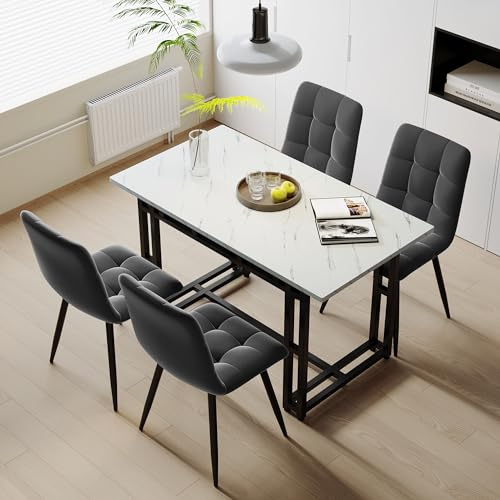 KUAKE Leichter Luxus Esstisch 120x70cm,(1-St) Gestell aus Metall Rechteckiger Esstisch aus Moderner Küchentisch mit Metallbeinen für Esszimmer Wohnzimmer (Schwarze Tischbeine)