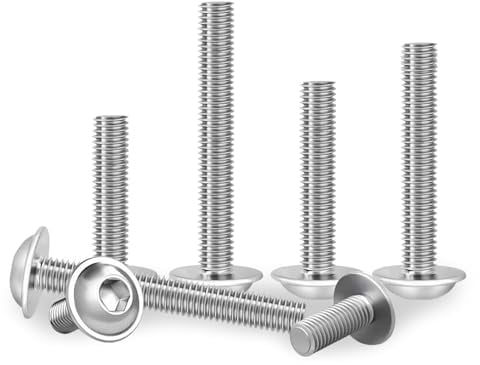 HXJDAM Lot de 60 vis à tête bombée M5 x 12 mm, à tête plate à six pans creux avec bride, ISO 7380-2, en acier inoxydable, vis à tête plate, filetage complet